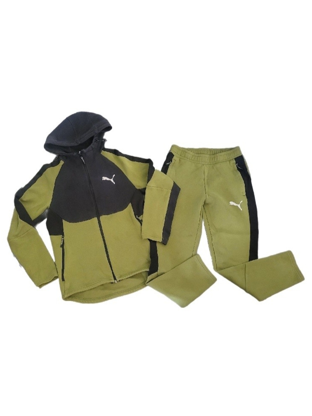 PUMA Evostripe Full-zip Hooded Tracksuit Set Sz Youth Small Green/Black